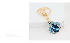 Detailed macro shot of ladybug keychain with blue crystals and golden hardware
