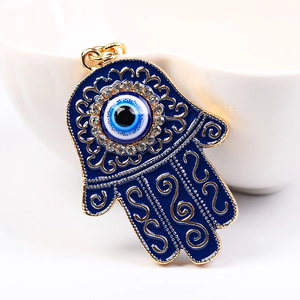 Portachiavi Mano di Fatima in Lega Placcata Oro Vintage Con Malocchio Strass Smalto Blu Ciondolo Portachiavi Regalo per Donna