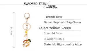Detailed size and material specification chart for lemon rhinestone keychain
