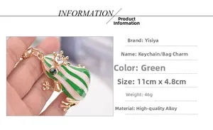 Détail du porte-clés grenouille avec émail vert et couronne dorée à strass brillants