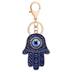 Portachiavi mano di Fatima dorato con simbolo occhio blu e strass brillanti