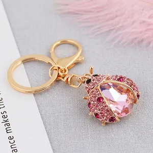 Rhinestone Ladybug Keychain Gold Plated Zinc Alloy Beetle Bag Pendant Crystal Animal Keychain For Women Gift
