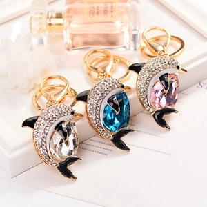 Luxury Dolphin Keychain Zinc Alloy Rhinestone Inlaid Water Drop Crystal Pendant For Women Car Keyring Bag Hanging Jewelry Gift