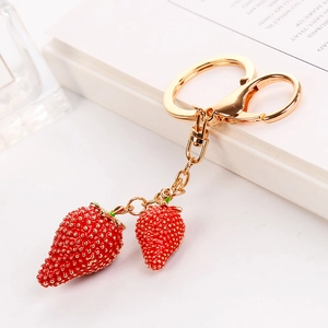 Squisito Portachiavi a Fragola in Smalto Lega per Donna Ciondolo per Borsa a Frutta Rossa Fresca Chiusura a Moschettone Dorata Portachiavi in Metallo