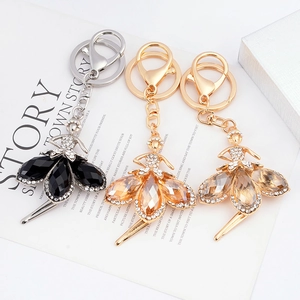 Exquisite ballet dancer keychain with sparkling crystals and colorful pear-shaped gems