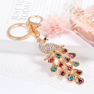 Elegant Peacock Rhinestone Keychain Alloy Metal Bag Pendant Animal Shape Luxury Keyring For Women Accessories Gift