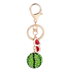 Exquisite rhinestone watermelon keychain with gold plating and fruit charms