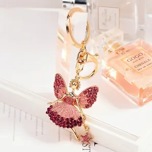 Fairy Angel Ballerina Keychain Gold Alloy Rhinestone Star Pendant Bag Charm For Women Car Key Decorative Ornament Gift