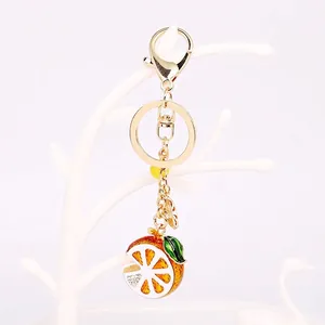 Creative Alloy Rhinestone Fruit Lemon Orange Slice Keychain Enamel Bag Pendant Charm For Women Girls Gift