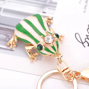 Porte-clés Grenouille Roi Couronne Alliage de Zinc Strass Émail Grenouille Rayée Pendentif de Sac Décoration Bijoux de Mode Cadeau