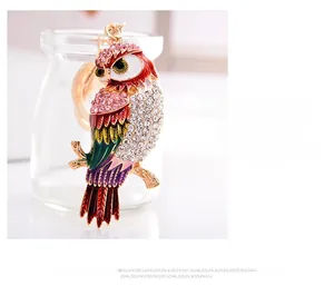 Détail du porte-clés hibou avec strass colorés et émail sur base en métal doré