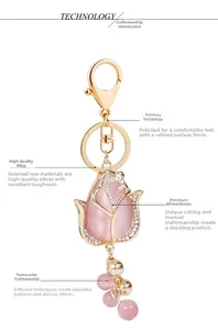 Detail of tulip keychain with pink opal petals and sparkling crystal embellishments