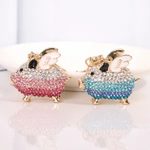 Flying Pig Keychain Alloy Rhinestone Wings Pendant Cute Cartoon Animal Bag Ornament For Women Kids Birthday Gift
