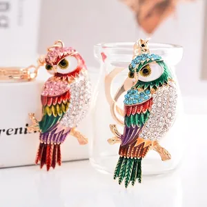 Porte-Clés Hibou en Émail et Strass de Luxe pour Femmes Pendentif de Sac Animal Multicolore en Alliage Plaqué Or Bijoux