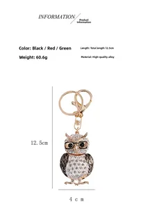 Spécifications de taille pour le porte-clés hibou avec strass et cadre en alliage