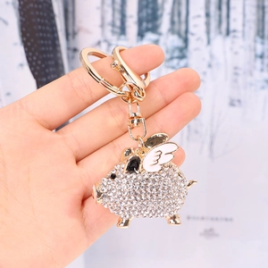 Creative flying pig keychain with gold metal and sparkling crystal rhinestones charm