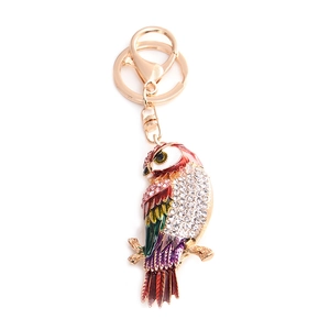 Porte-clés hibou en cristal coloré avec fermoir doré pour sacs et accessoires mode
