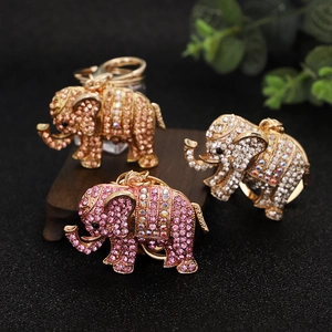 Luxury Alloy Rhinestone Elephant Keychain Fashion Sparkling Animal Bag Charm Jewelry Pendant For Women Girls Daily Accessory Gift