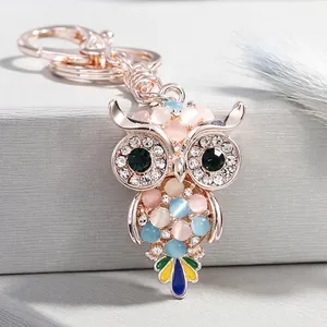 Creativo Gufo Lega Portachiavi Oro Rosa Metallo Pietra Occhio di Gatto Strass Intarsiato Animale Ciondolo Borsa Elegante Regalo