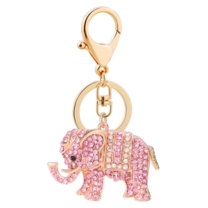 Sparkling pink rhinestone elephant keychain with gold alloy finish for handbag charm