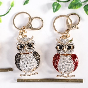 Porte-clés Chouette en Strass avec Lunettes en Alliage de Zinc Pendentif de Sac Animal Étincelant Cadeau Créatif