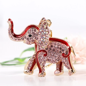 Sparkling pink rhinestone elephant keychain with gold alloy base for bags