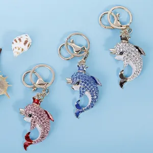 Rhinestone Crown Dolphin Keychain Alloy Animal Pendant For Bag Charm Key Ring Decorative Gift For Women Girls
