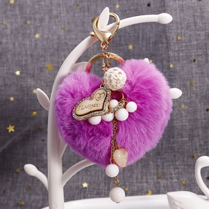 Porte-clés en Peluche Cœur à la Mode Pendentif de Sac Cœur en Fourrure Synthétique Avec Étiquette en Bois I Love You