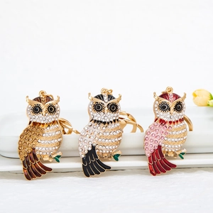 Porte-clés Hibou Luxueux Alliage de Zinc Strass Pendentif de Sac pour Femmes Créatif Émail Hibou Anneau Porte-clés Décoratif