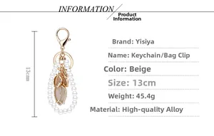 Detail showing dimensions of tulip keychain with cat-eye stone and pearls