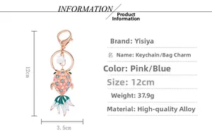 Detailed view of goldfish keychain with size dimensions 12cm height and 3.5cm width