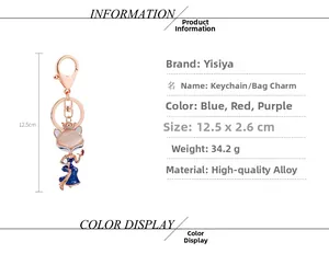 Detailed specs for fox keychain showing 12.5x2.6cm size and alloy material features