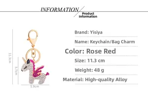 Macro view of rhinestone unicorn keychain with dimensions 11.3cm height and 5.9cm width