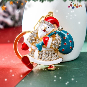 Portachiavi Babbo Natale di Natale in Lega di Zinco Strass Smalto Simpatico Cartone Animato Ciondolo per Borsa Regalo Gioielli