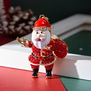 Sparkling Santa Claus keychain with rhinestones and enamel, festive holiday gift accessory