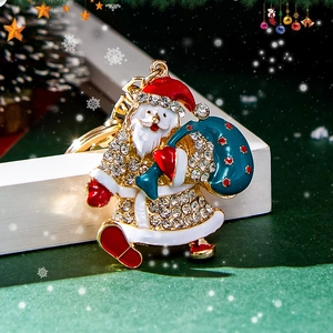 Portachiavi creativo Babbo Natale con smalto rosso e strass luccicanti per borse
