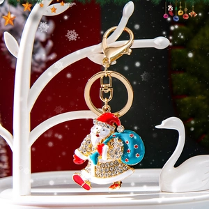 Portachiavi Babbo Natale scintillante con strass e smalto rosso su base in lega dorata