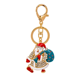 Portachiavi creativo Babbo Natale con strass scintillanti e ciondolo in smalto colorato