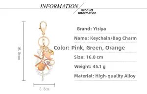 Detail showing starfish and shell keychain dimensions 16.8cm with alloy material specs