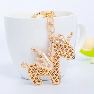 Creative gold unicorn keychain with diamond accents for women bag accessories