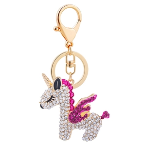 Sparkling unicorn keychain with pink wings and crystals for women's bag charm