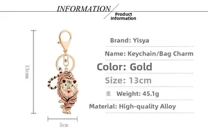 Detailed size specifications of the rhinestone tiger keychain with lobster clasp