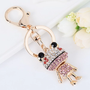 Exquisite gold-plated frog keychain with white and pink rhinestones for bags and cars