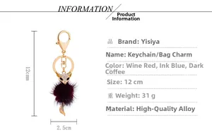 Detailed size parameters for the mink fur fox keychain showing height 12cm and alloy material
