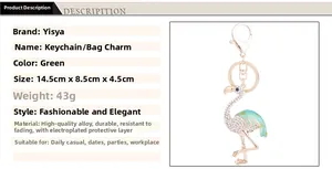 Spécifications de taille détaillées pour le porte-clés flamant en émail vert et strass