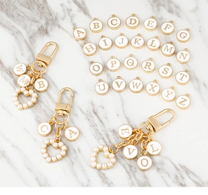 DIY gold alloy letter charms with pearl heart pendants and lobster claw keychains