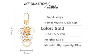 Detailed dimension guide for the LOVE letter pearl heart gold keychain accessory