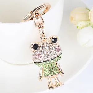 Exquisite Cartoon Frog Rhinestone Keychain Metal Alloy Animal Bag Pendant Gold Plated Key Ring Car Bag Decoration Gift