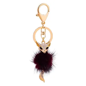 Fashion Fox Keychain Alloy Rhinestone Inlaid Plush Ball Bag Charm For Women Cute Animal Pendant Keychain Jewelry Gift