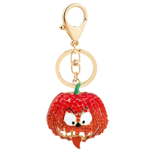Halloween pumpkin keychain with red rhinestones and gold clasp for bags and car keys